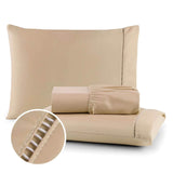 Jogo de Lençol Bege Com Ponto Palito 400 Fios | Toque Macio e Acetinado