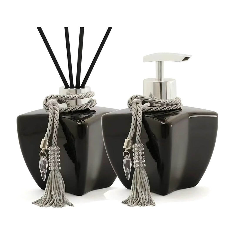 Kit Lavabo de Vidro Brilhante c/ Saboneteira e Aromatizador
