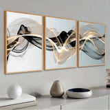 Kit 3 Quadros Abstratos 50x70cm com Moldura em Madeira