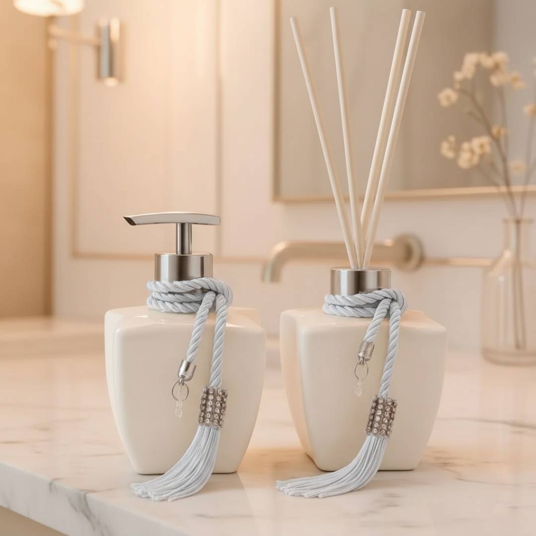 Kit Lavabo de Vidro c/ Aromatizador e Saboneteira