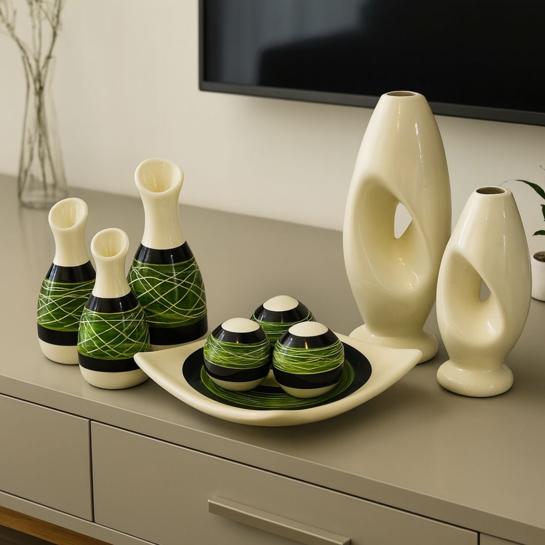 KIT9 verde listrado em decoração de sala

