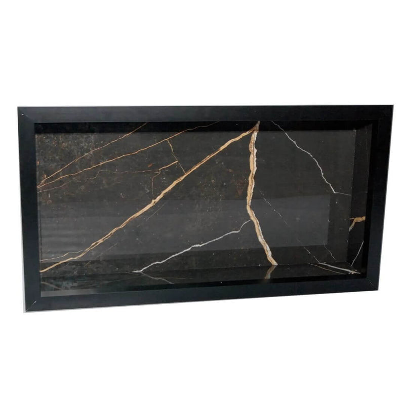 nicho decorativo em porcelanato preto para banheiro

