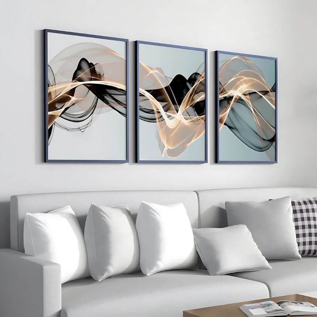 Kit 3 Quadros Abstratos 50x70cm com Moldura Preta