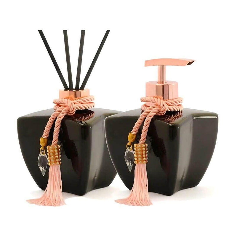 Kit Lavabo de Vidro Brilhante c/ Saboneteira e Aromatizador
