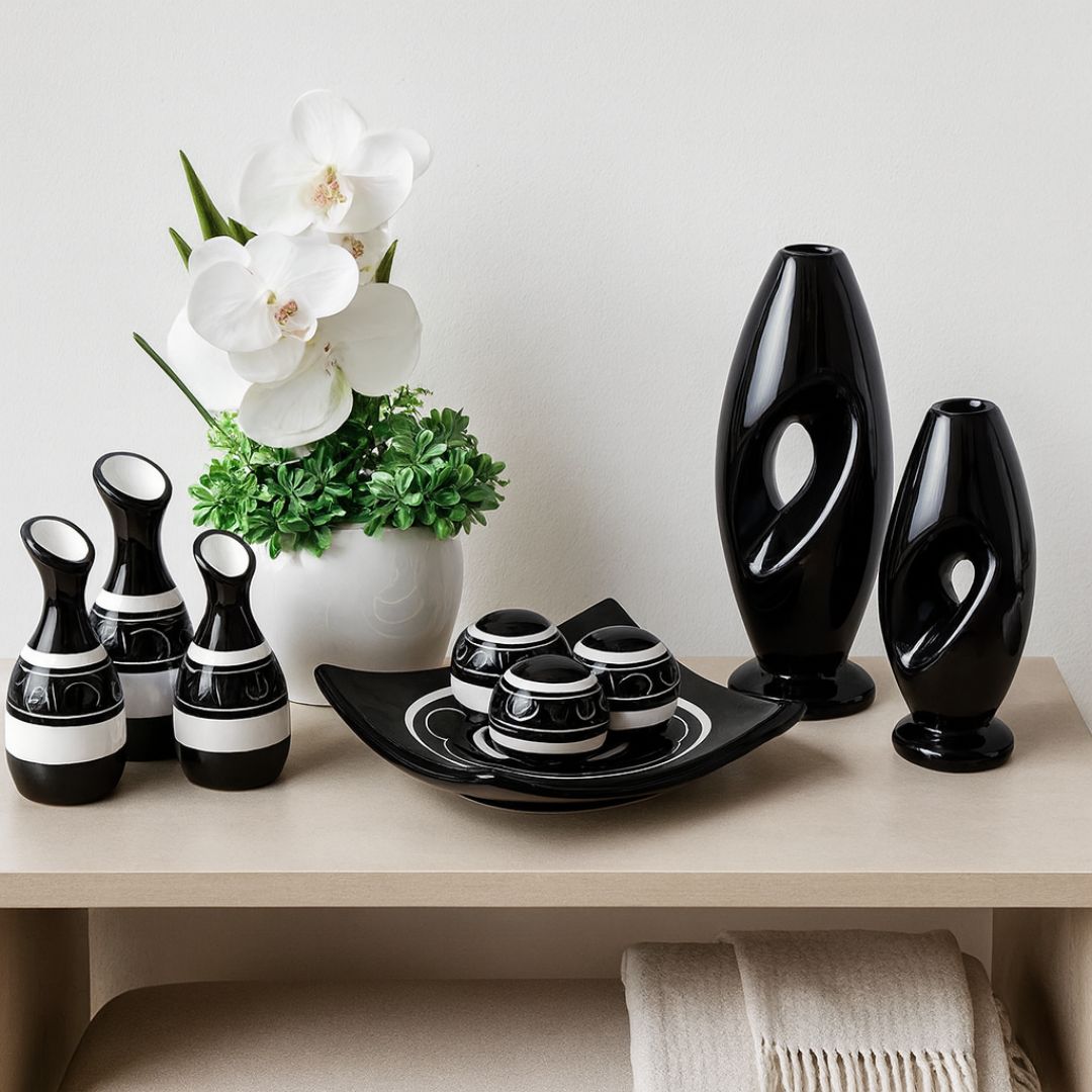 KIT9 preto e branco listrado elegante

