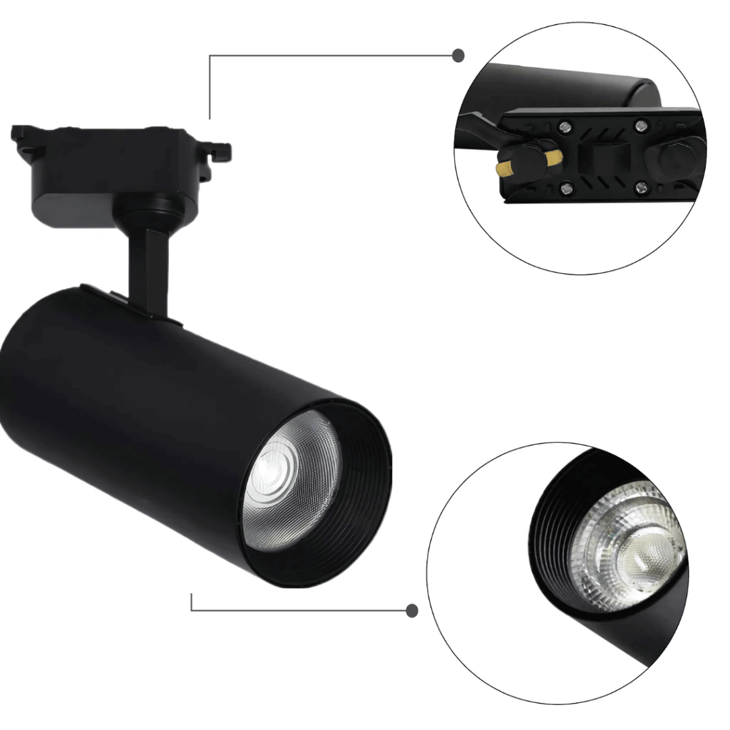 Conjunto de spot LED preto 30W com encaixe para trilho

