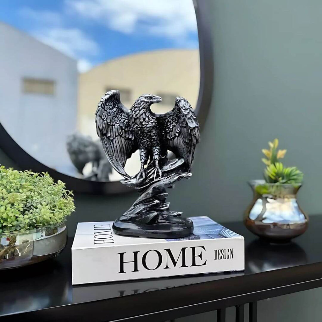 Enfeite Águia Asa Aberta Old Silver - 25cm