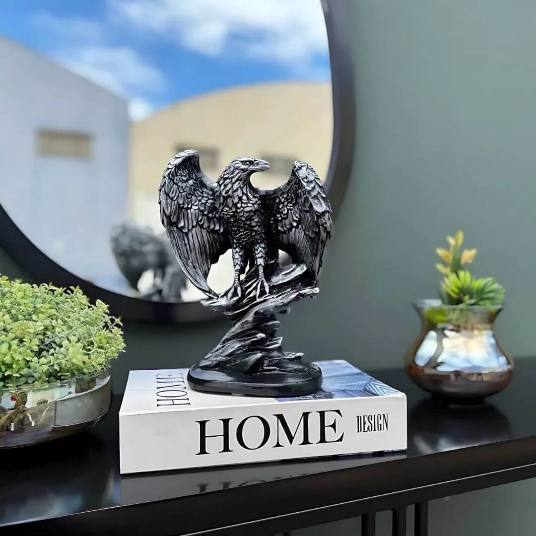 Enfeite Águia Asa Aberta Old Silver - 25cm