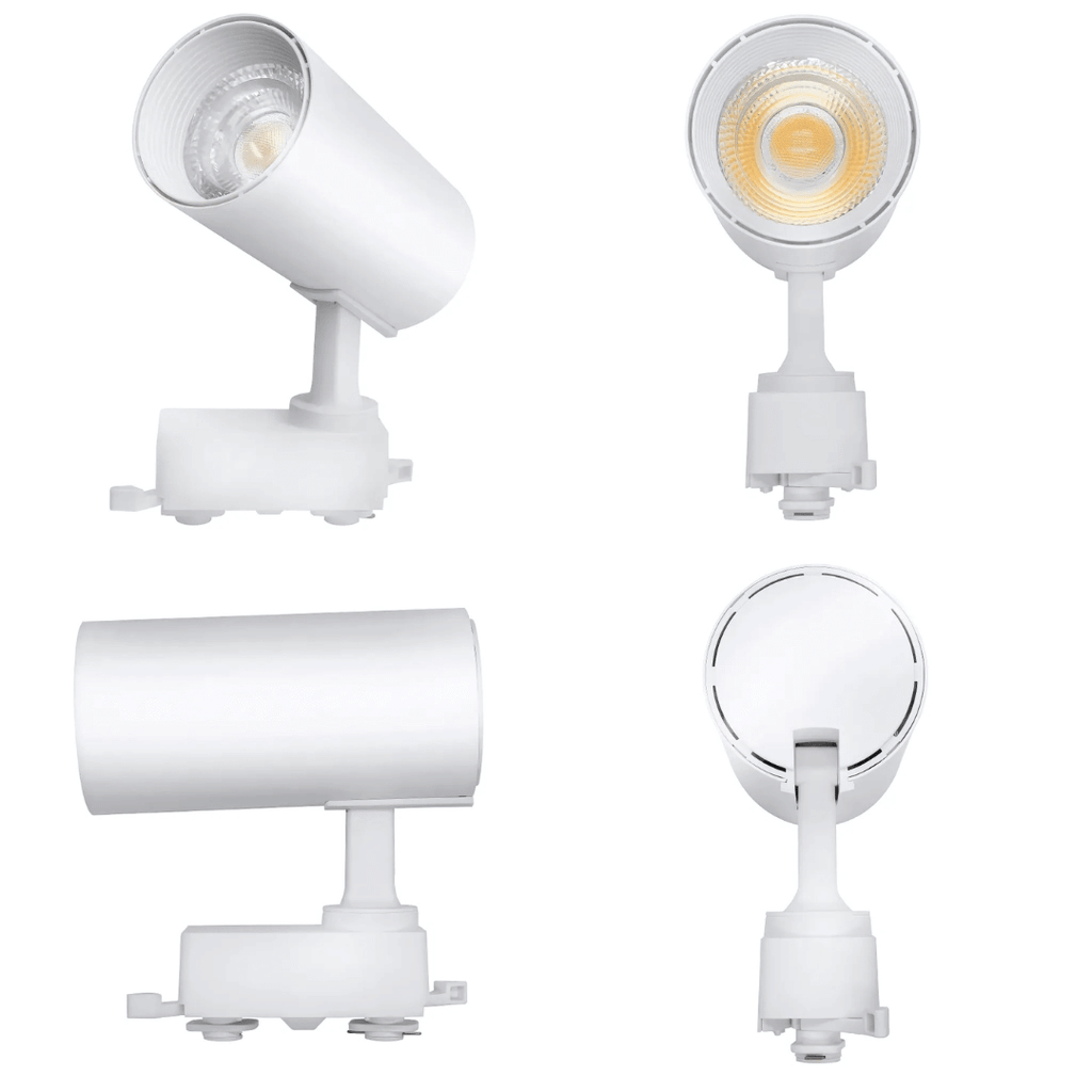 Spot cilíndrico branco para trilho eletrificado com acabamento clean

