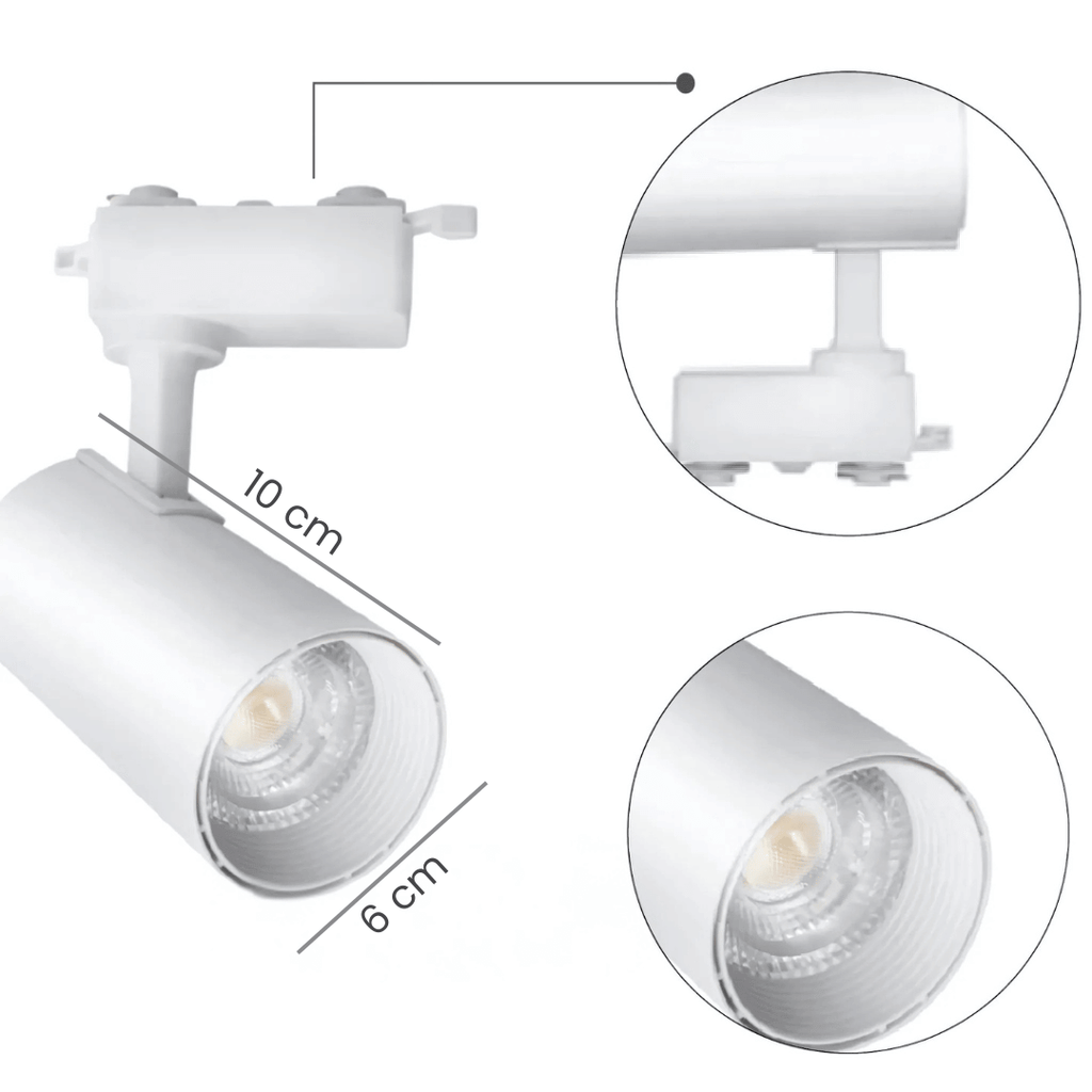 Close do spot branco com lente de foco e acabamento fosco

