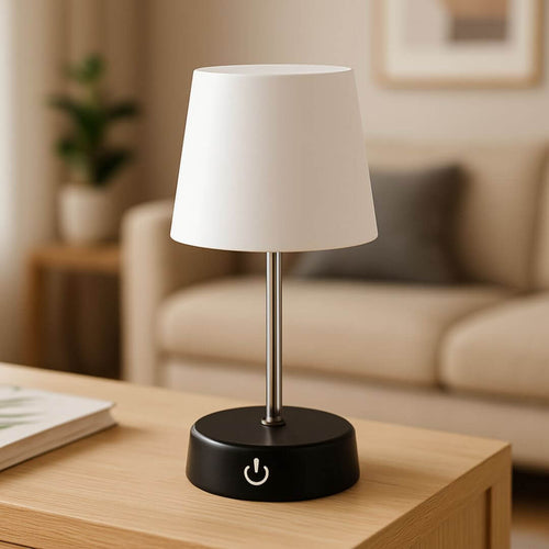 Abajur de mesa touch USB iluminando ambiente minimalista


