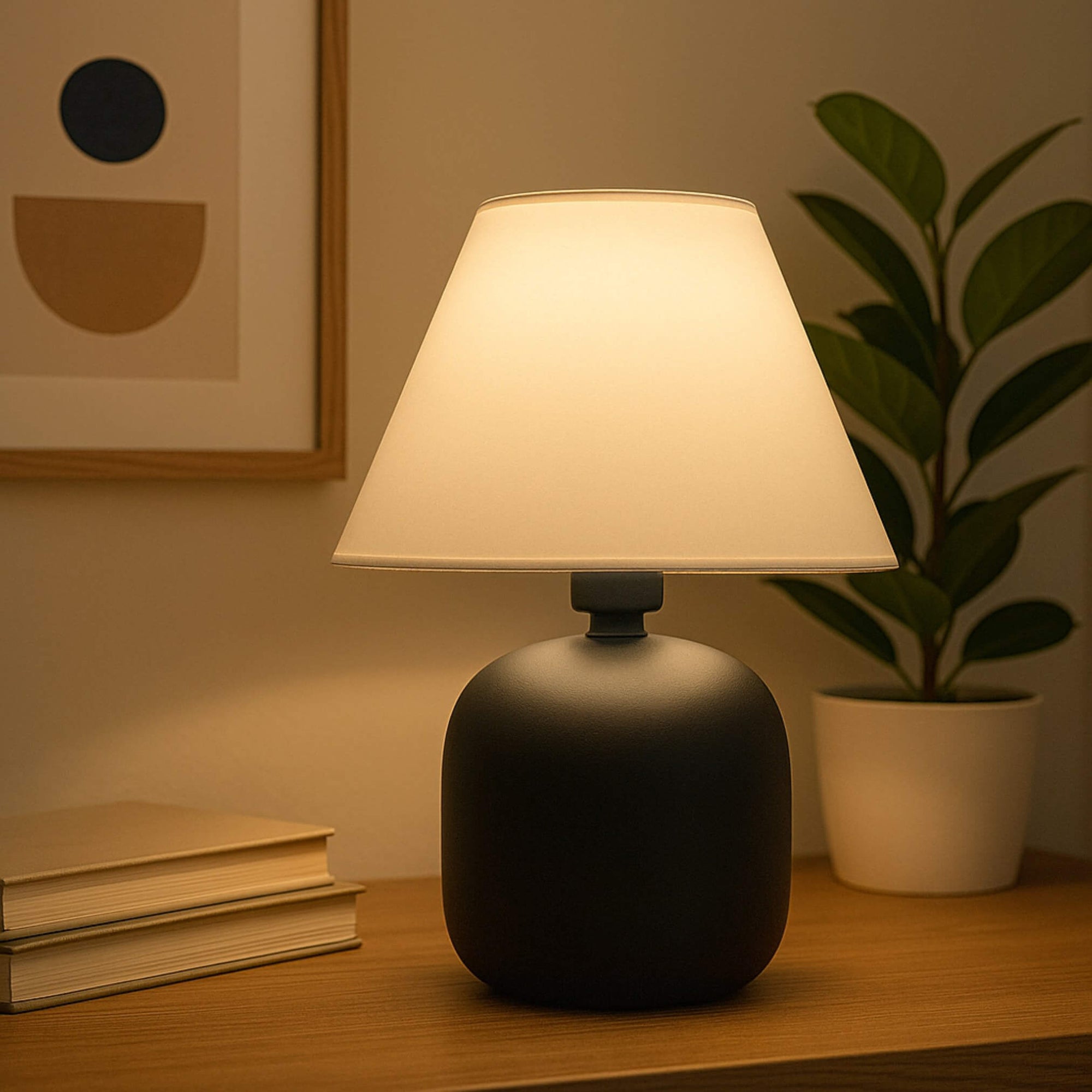 Abajur moderno de cerâmica em ambiente minimalista

