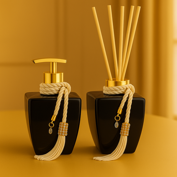 Kit Lavabo de Vidro Brilhante c/ Saboneteira e Aromatizador