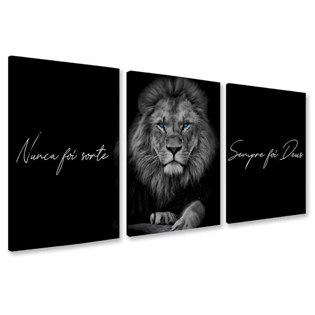 Decoração com trio de quadros motivacionais em sala moderna

