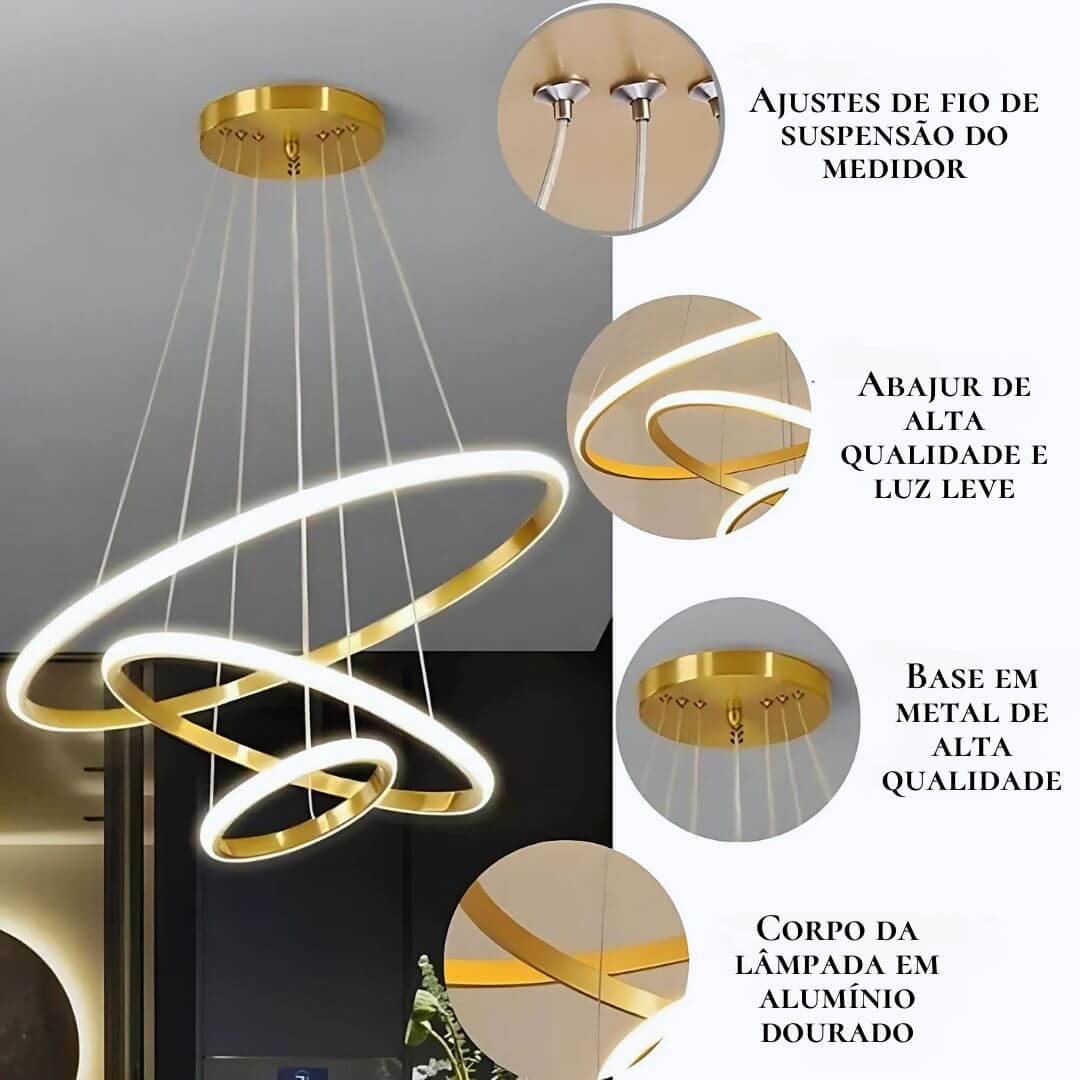 Detalhes do Lustre Círculos Celestiais em metal e acrílico