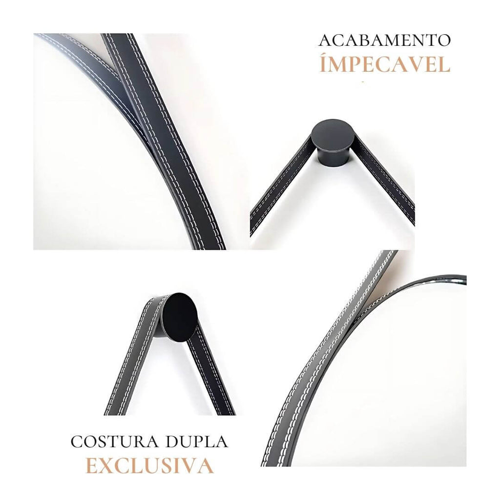 Espelho decorativo Adnet redondo em vidro de cristal na cor preto