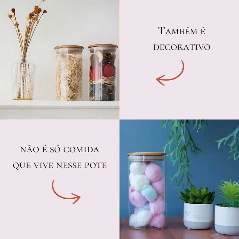 Kit completo de 6 potes de vidro