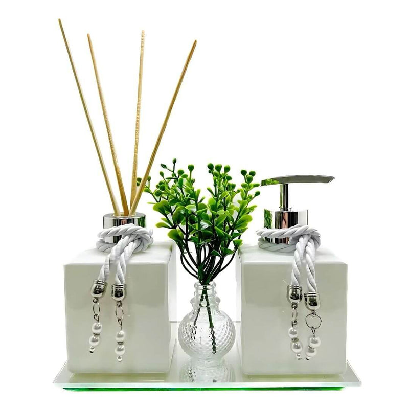 Kit lavabo de vidro com bandeja branco