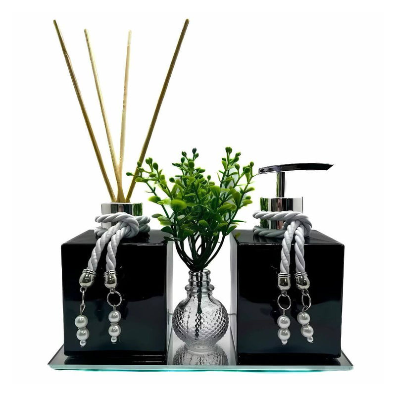 Kit lavabo de vidro com bandeja preto