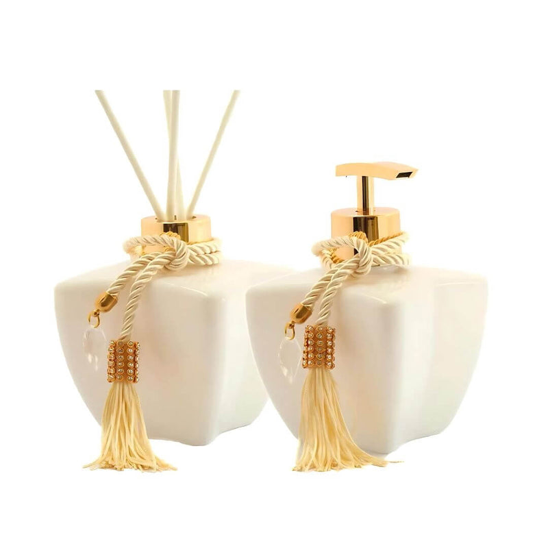 Kit lavabo de vidro dourado