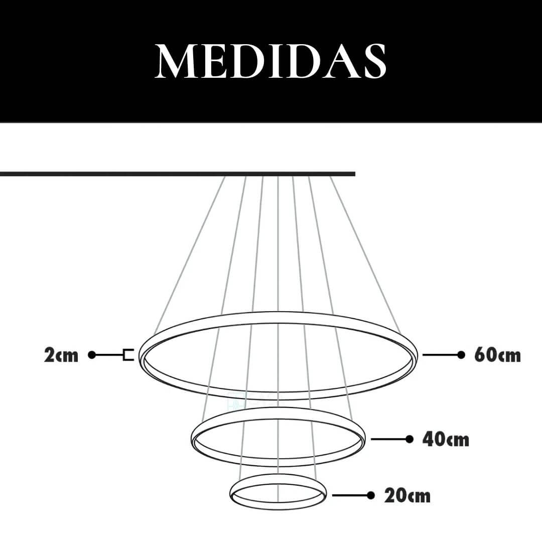 Lustre de anéis luminosos com tecnologia LED