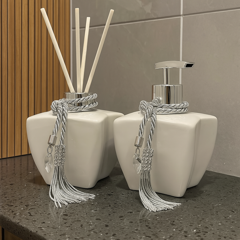 Kit Lavabo de Vidro c/ Aromatizador e Saboneteira