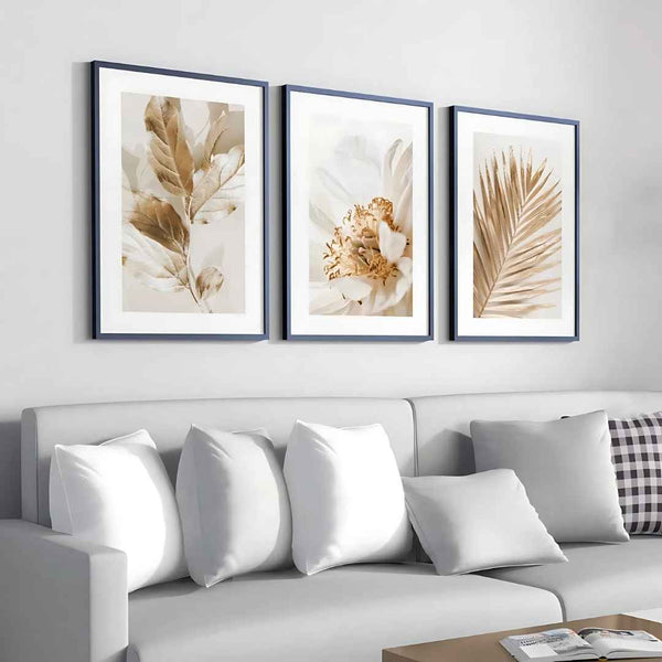 Kit 3 Quadros Folhagens 50x70cm com Moldura Preta