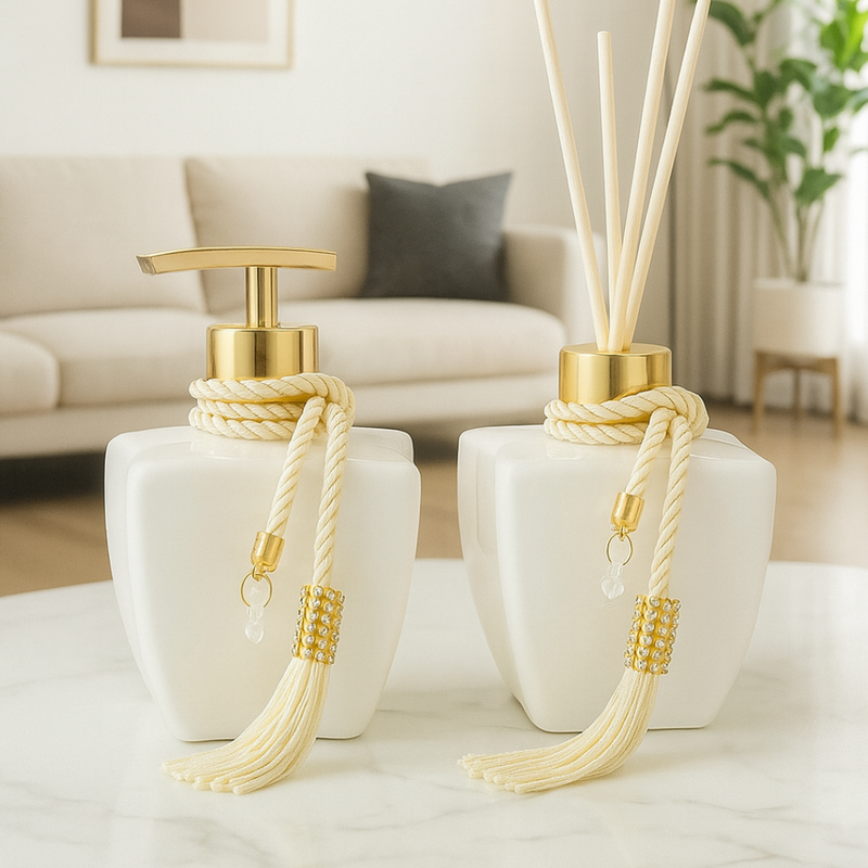 Kit Lavabo de Vidro c/ Aromatizador e Saboneteira